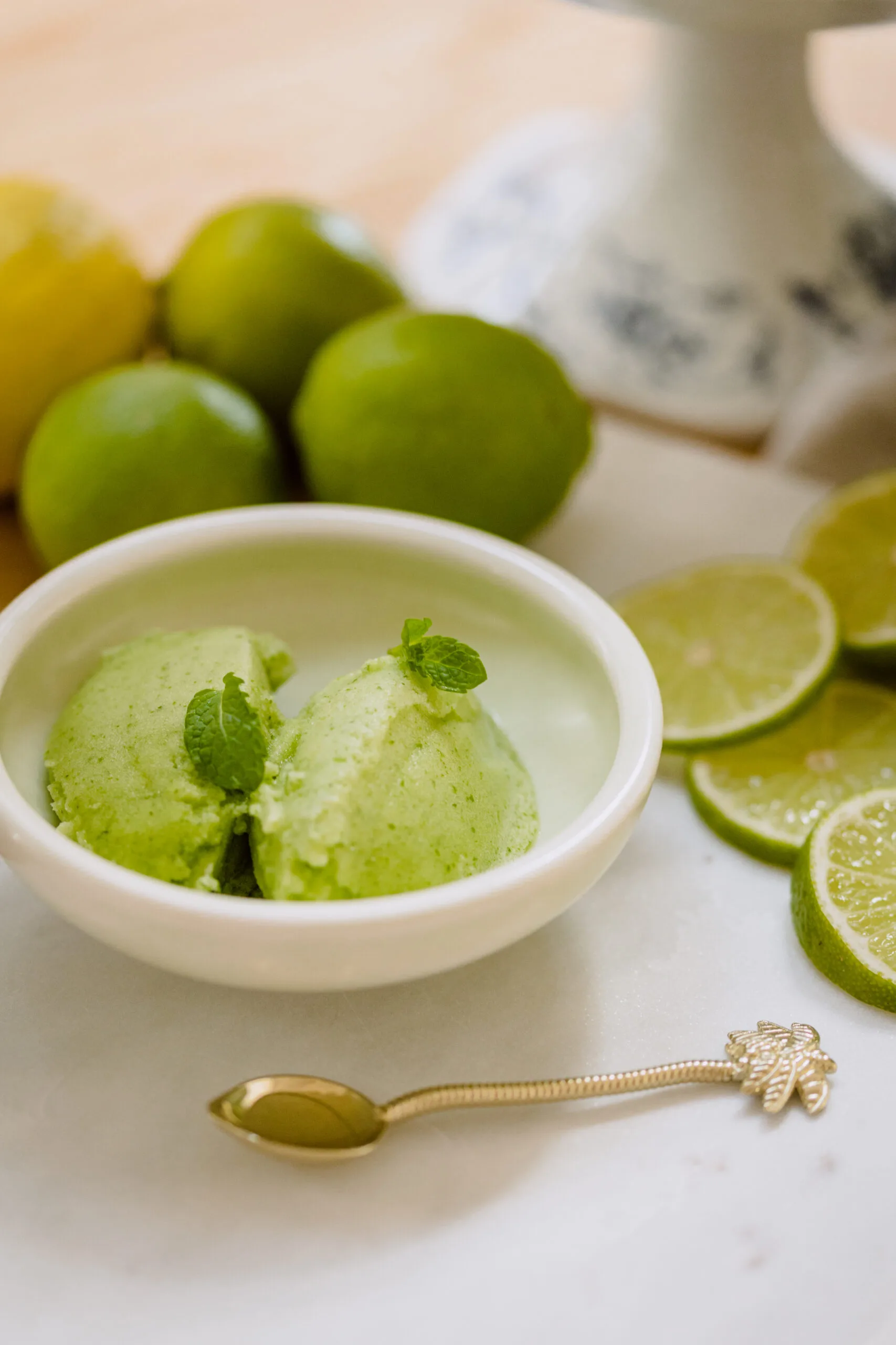 Sorbet concombre, citron vert, menthe et basilic