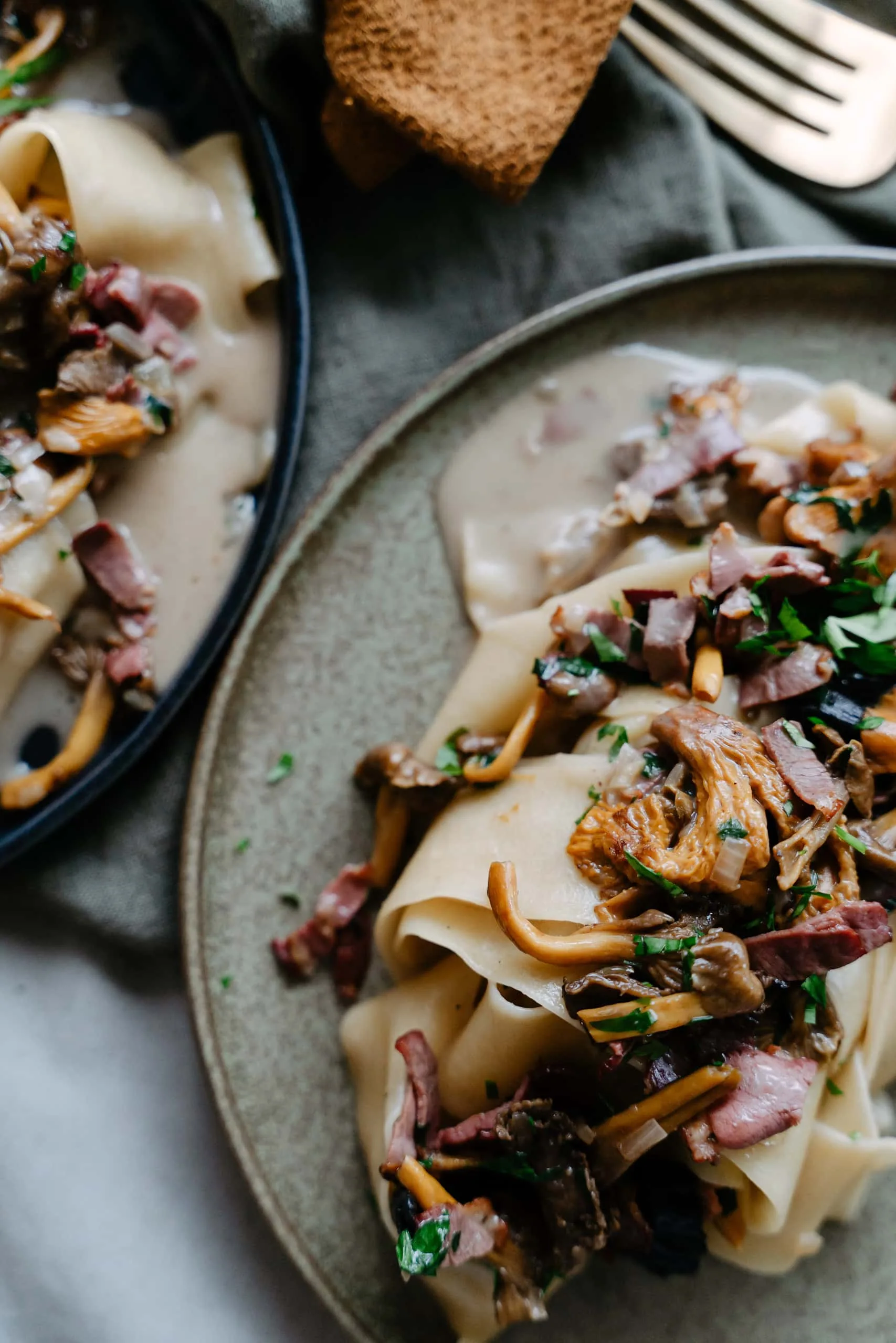 Pappardelle aux champignons des bois et magret de canard fumé