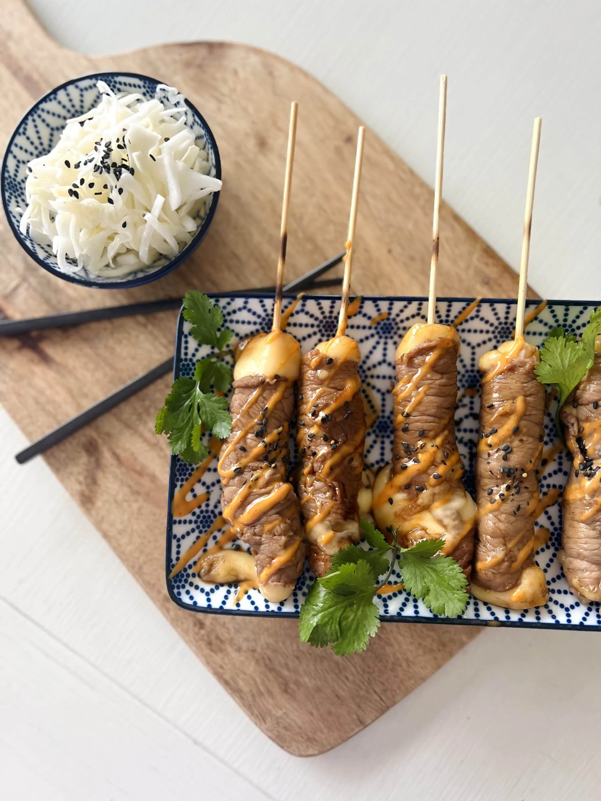 Yakitori de boeuf et gouda
