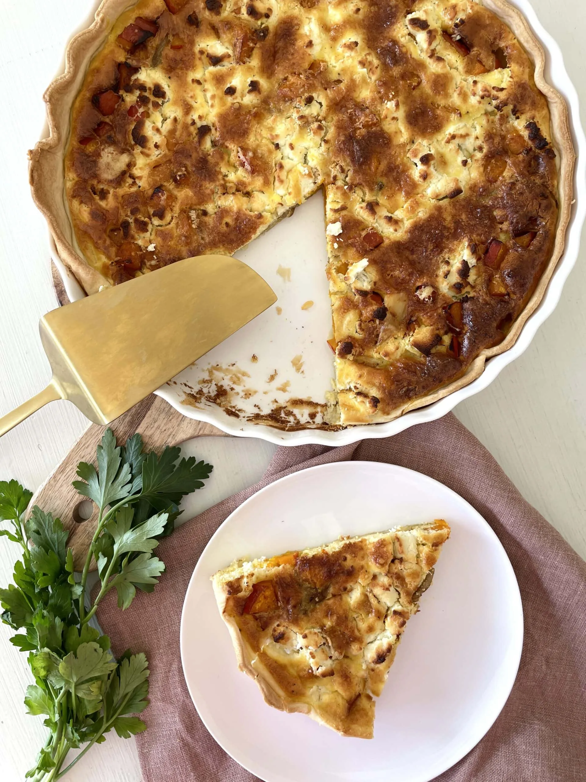 Quiche potimarron, pleurotes et chèvre