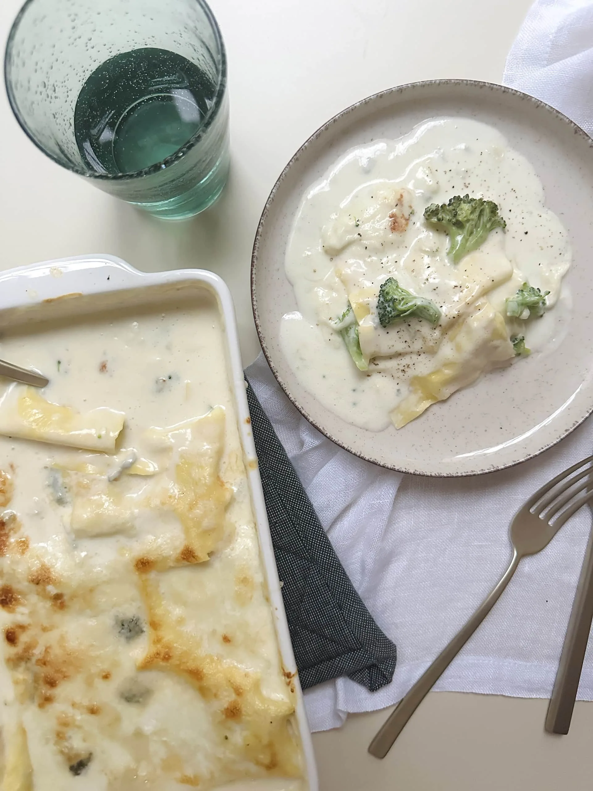 Lasagne aux trois fromages et au brocoli