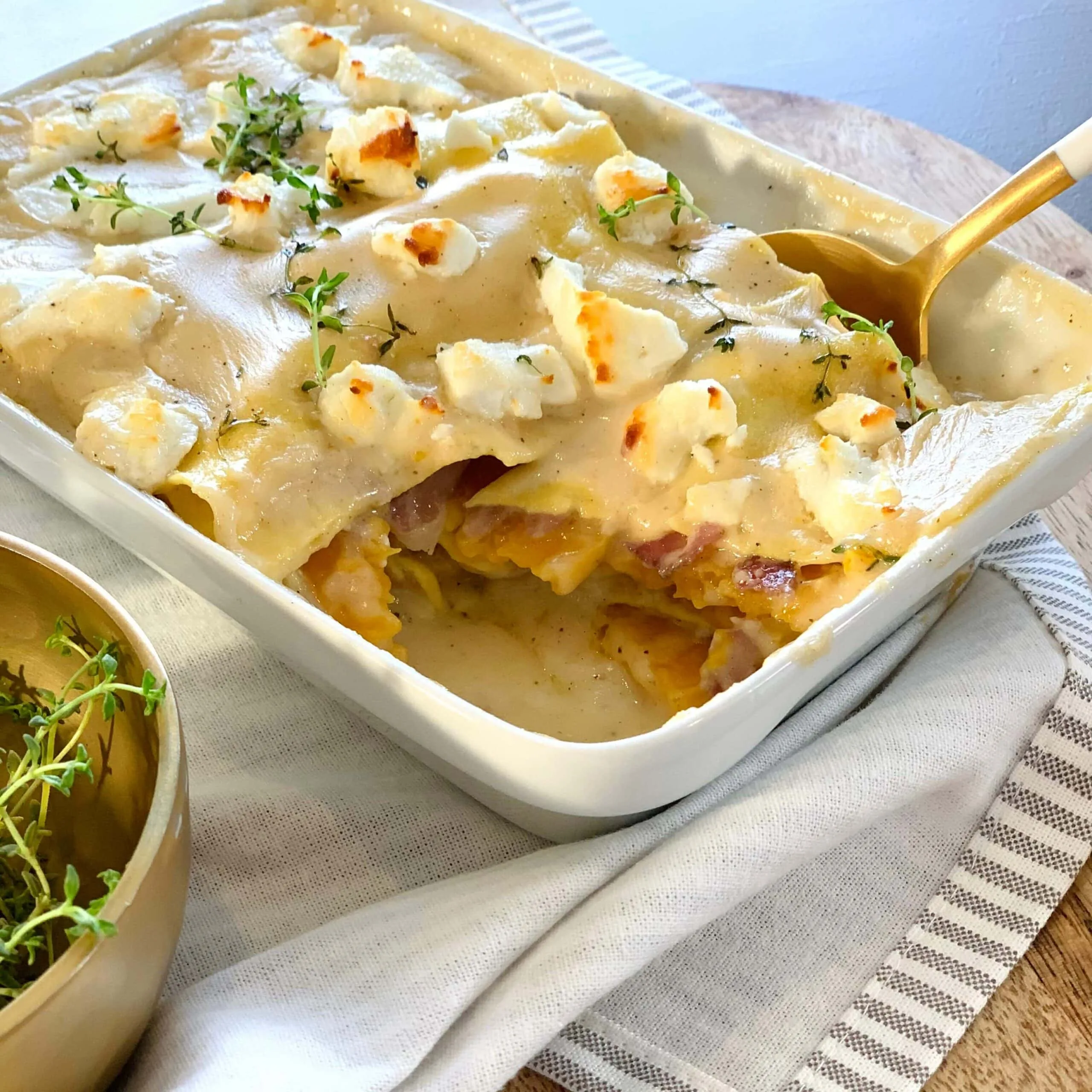 Lasagne à la courge, velouté, coppa et chèvre
