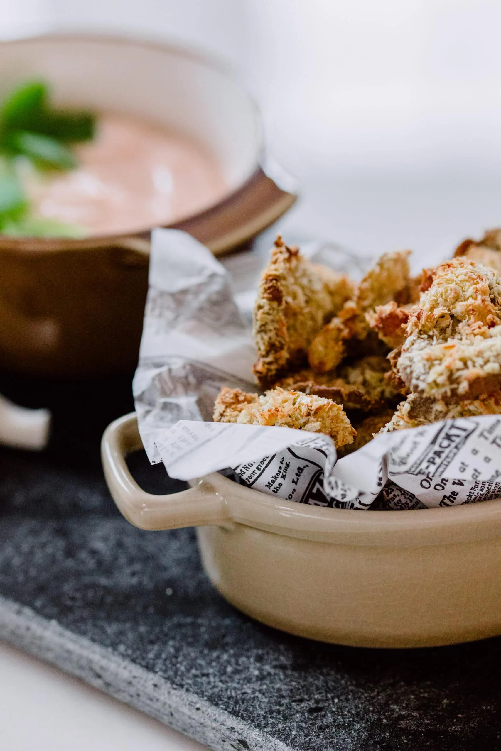 Pleurotes croustillantes et sauce au fromage frais