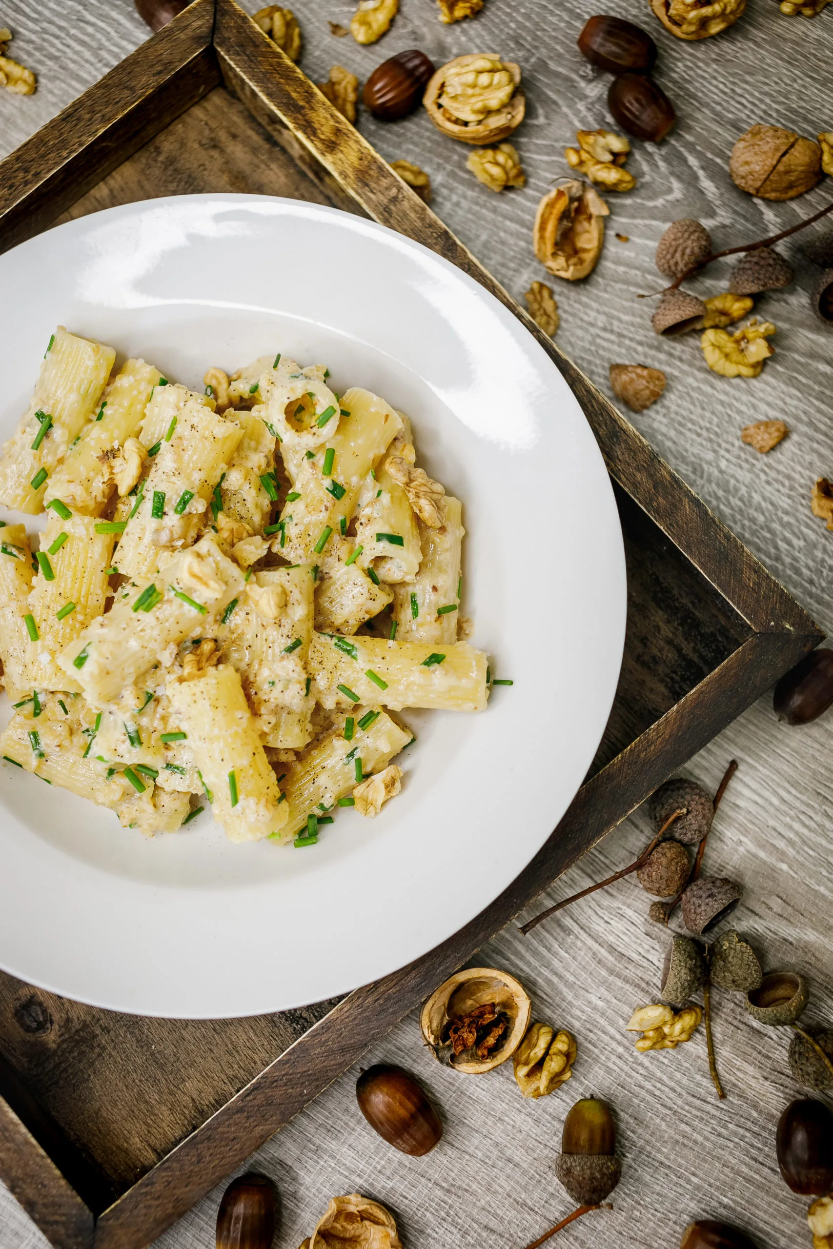 Rigatoni crème de noix, parmesan et ciboulette