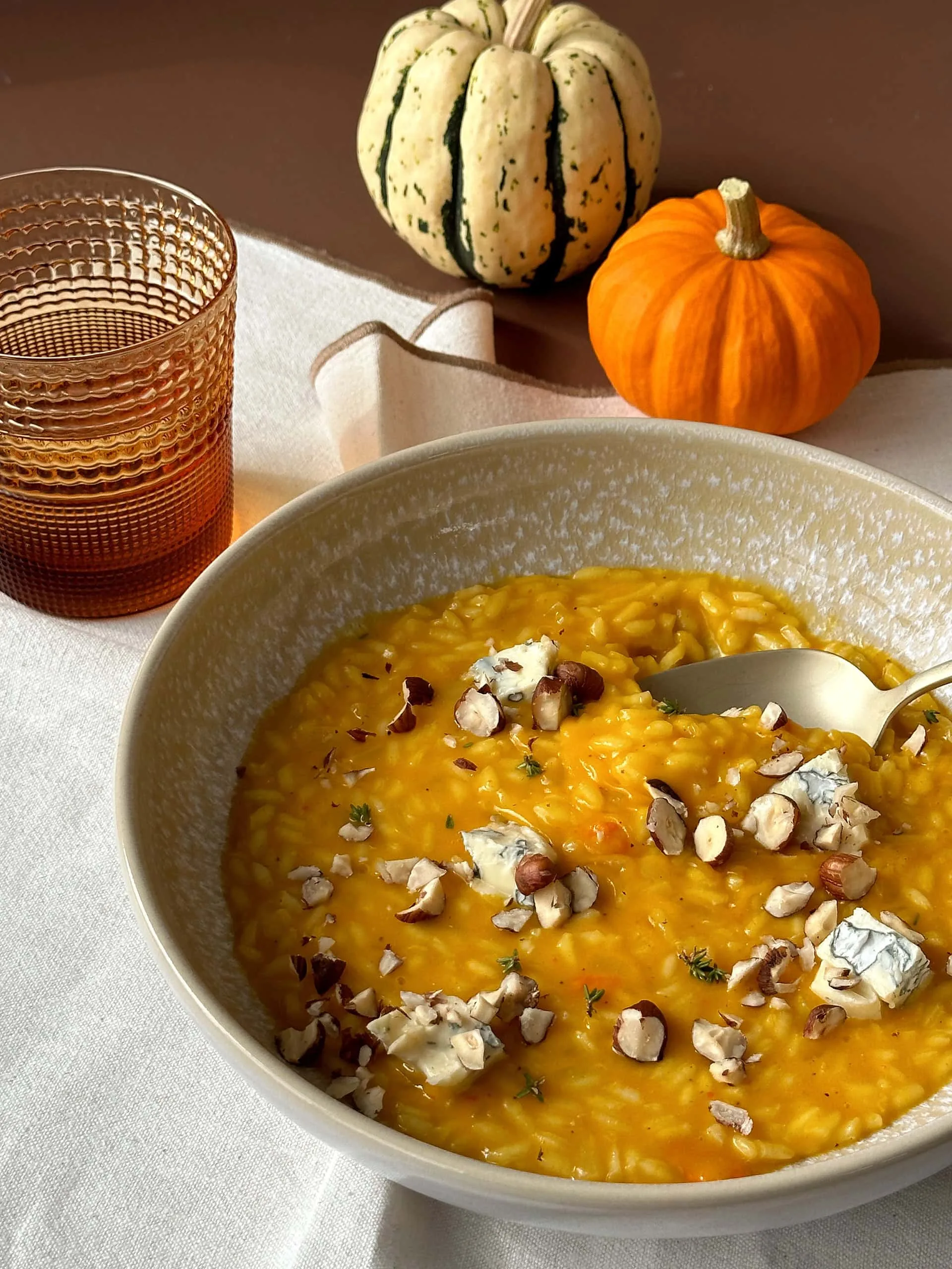 Risotto potimarron, bleu et noisettes