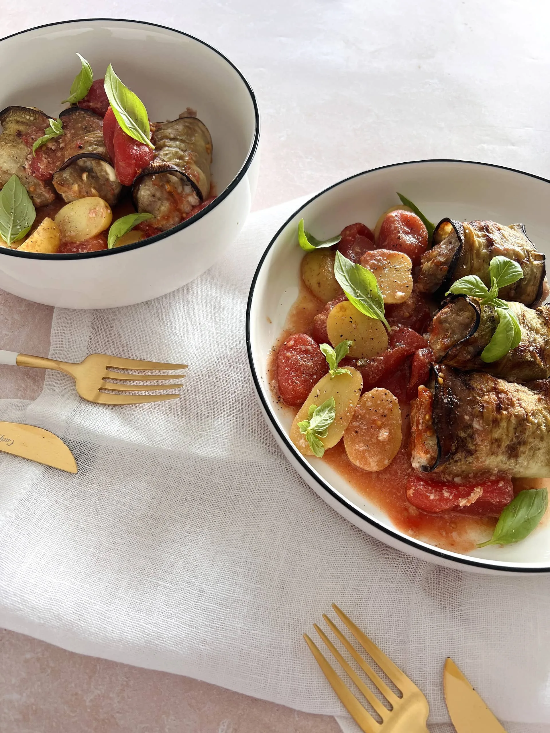 Rouleaux d’aubergines, hachis et feta