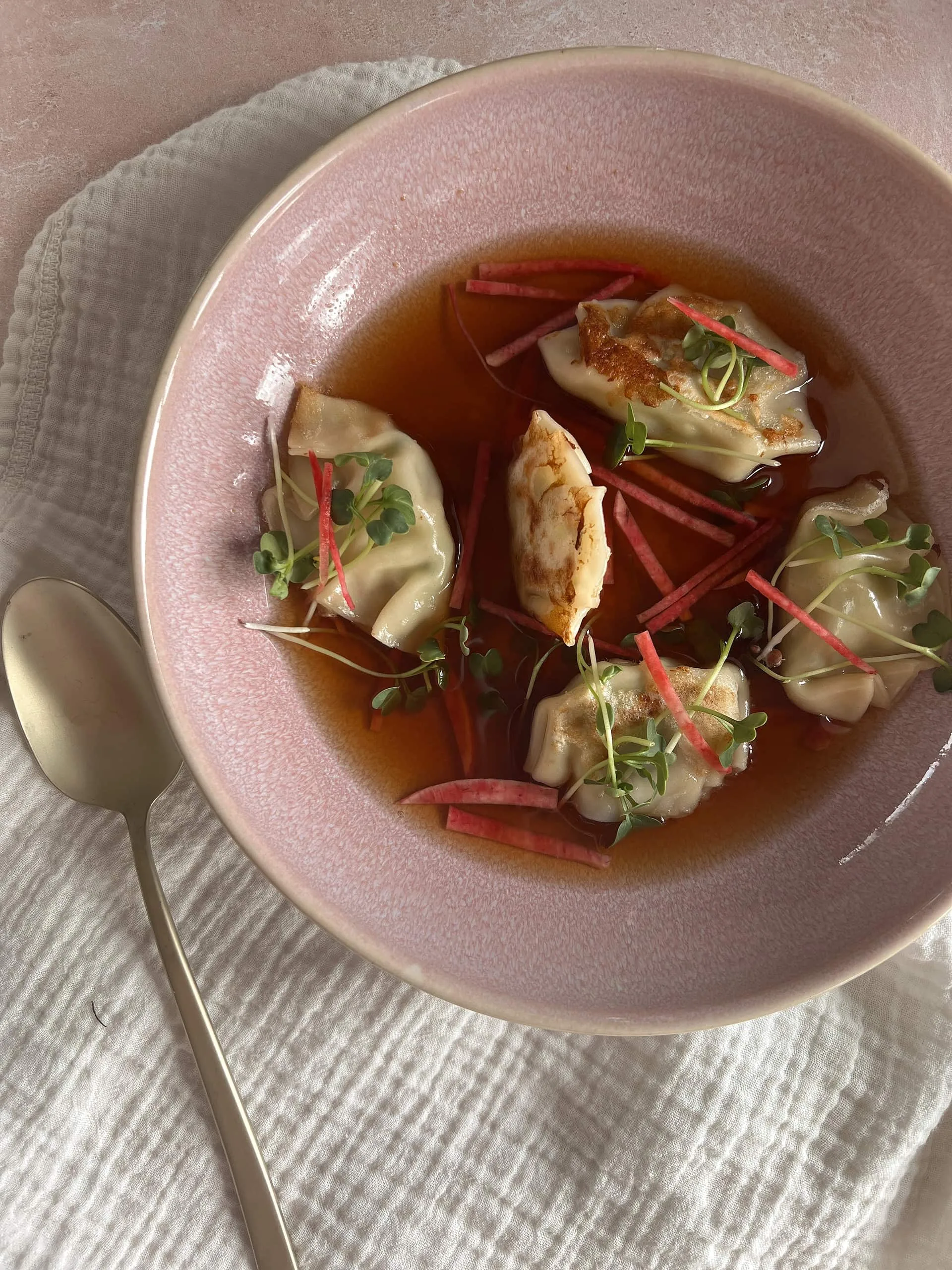 Gyozas de queue de lotte aux saveurs asiatiques
