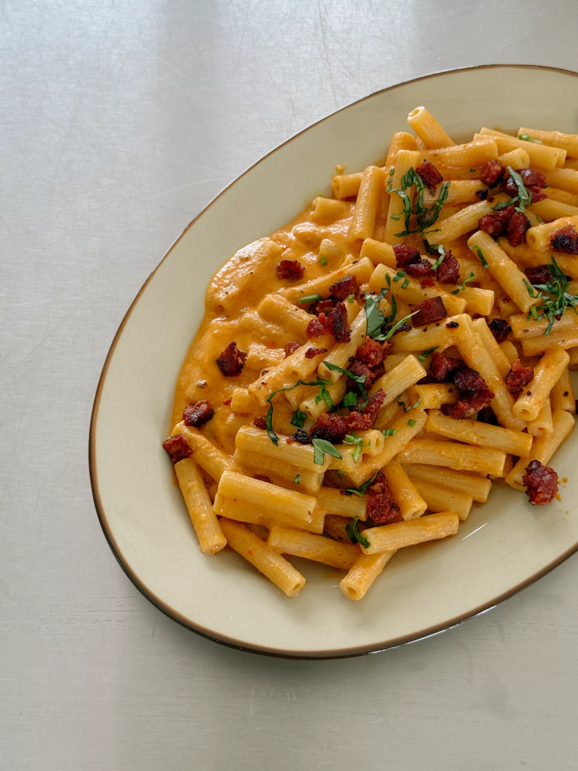 Rigatoni crème de poivrons et chorizo